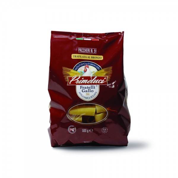 PASTA PRIMELUCI 500gr. PACCHERI N°91 TRAFILATA AL BRONZO